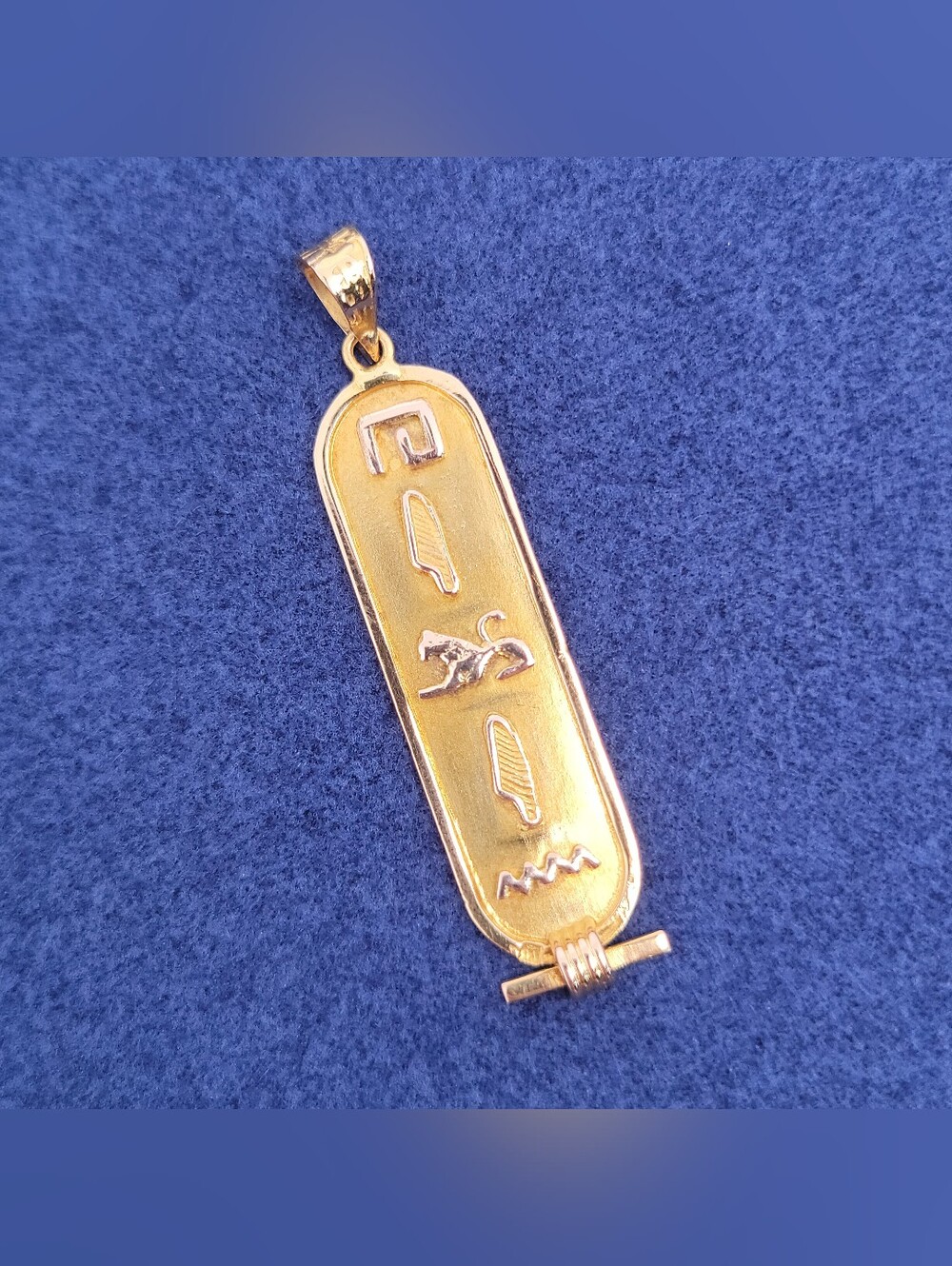 18k Solid Yellow Gold Egyptian Hieroglyphic Cartouche Pendant "HELEN"
